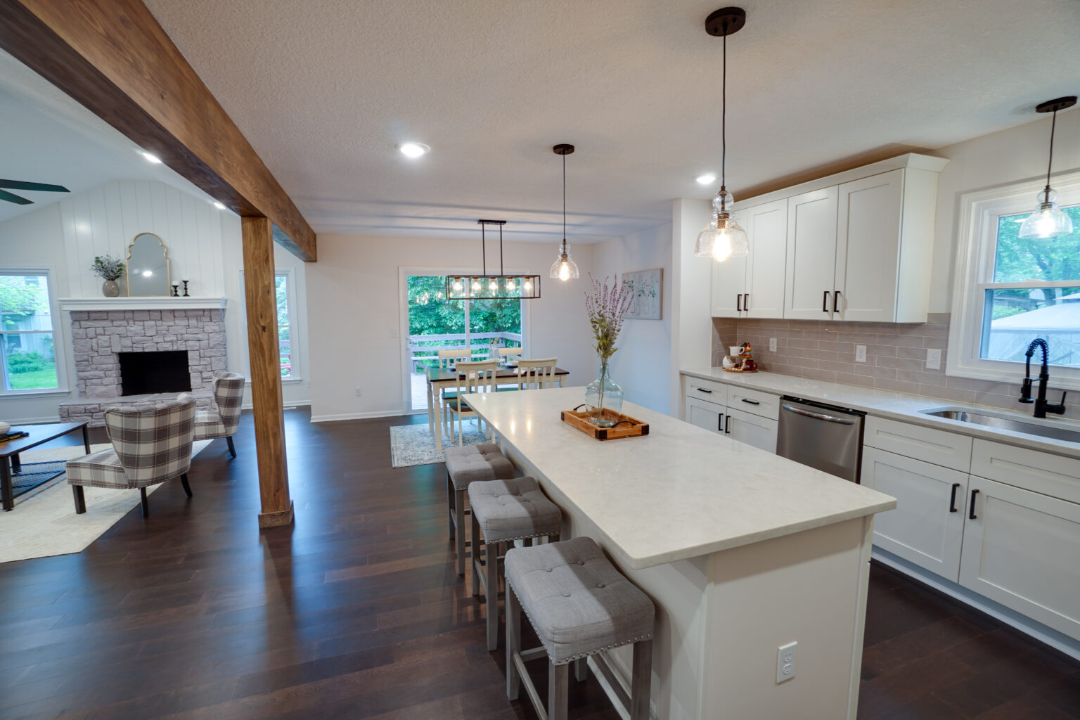 a kitchen with an island counter