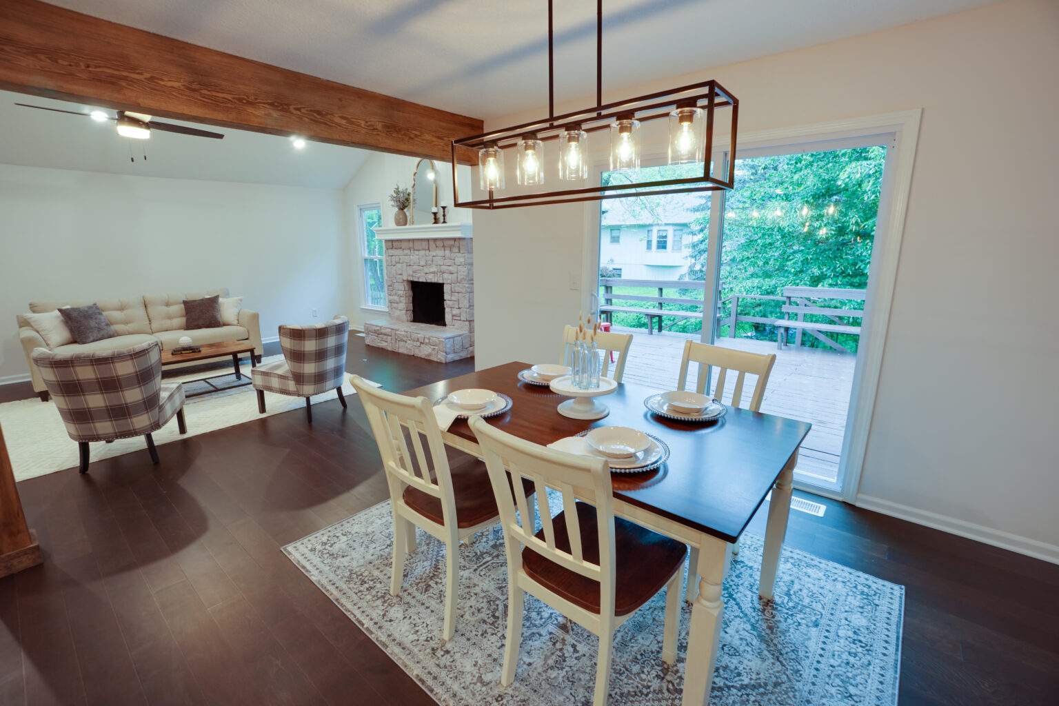 a dining table with four chairs